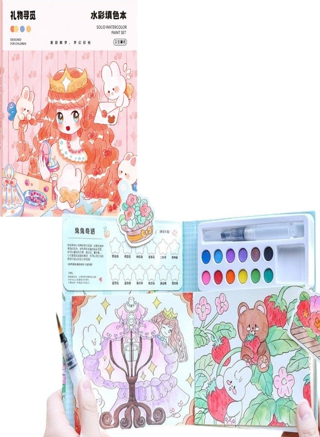 SAMVARDHAN Watercolor Painting Book Set - DIY Graffiti Coloring Note-Book with Watercolor Gouache Brush, Creative Cartoon Coloring Book, Dip Water to Paint Painting Set for Kids, Boys, Girls, Childrens (Princess) - Image 1